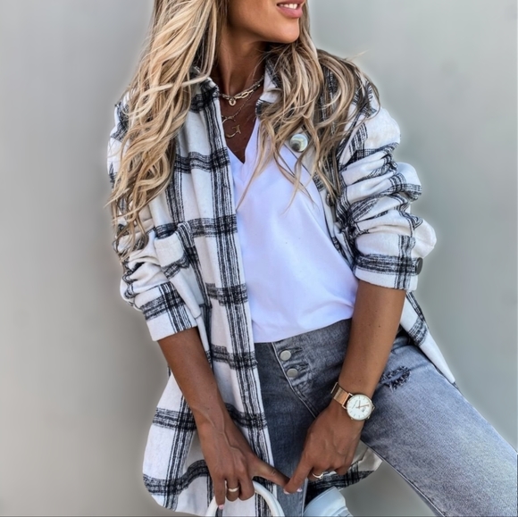 nordswear Jackets & Blazers - New Plaid Black and Off White Shacket